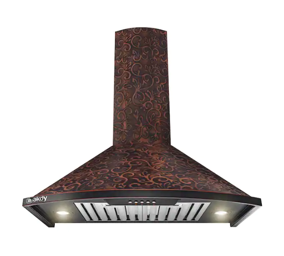 Photo 1 of 30 in. Convertible Wall Mount in Embossed Copper Vine Design Kitchen Range Hood with Lights