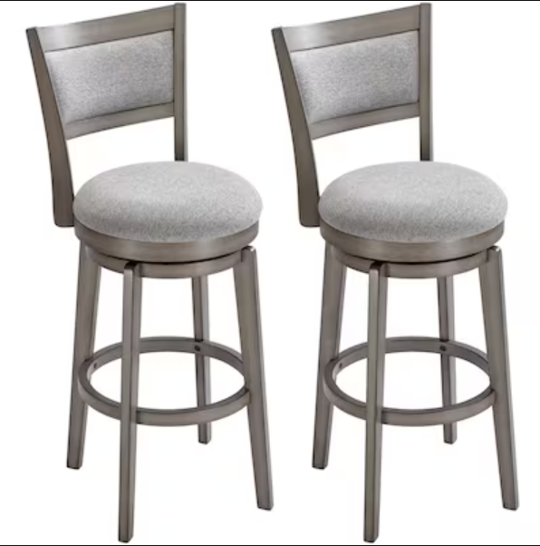 Photo 1 of prilinex Gray 30.0-in H Bar height Upholstered Swivel Wood Bar Stool 2 -Pack
