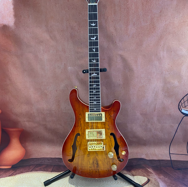 Photo 1 of Aged Wood Maple Semi Hollow Prs Electric Guitar HH Gold Pickups Mahogany Body Surf Rock Indie Unisex
