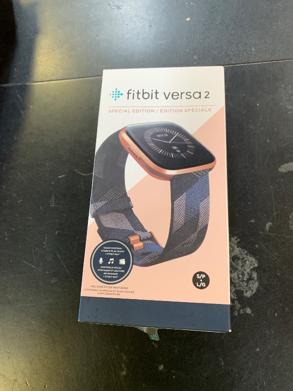 Photo 1 of Fitbit Versa 2 Special Edition Health and Fitness Smart Watch with Heart Rate, Music, Alexa Built-In, Sleep and Swim Tracking, Navy and Pink Woven/Copper Rose, One Size (S and L Bands Included), 2.3