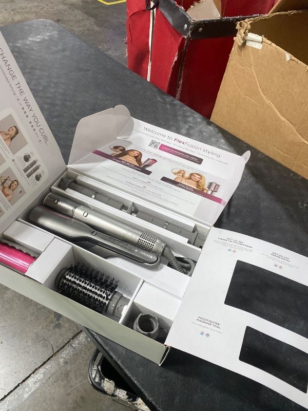 Photo 1 of Shark Flex Fusion Hair Straightener & Powerful Hair Dryer with Fusion Hair Brush, Air Styler with Auto-Wrap Hair Curlers, Concentrator, & Frizz Fighter, Metallic Mist, HD651S