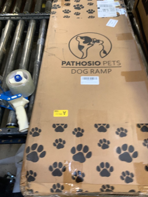 Photo 1 of PATHOSIO PETS Adjustable Dog Ramp for Bed - 39" Long Foldable Wooden Ramp for Dogs to Get on Bed, Couch, or Car with 13.4" Wide Walking Space (Natural Wood with Gray Carpet)