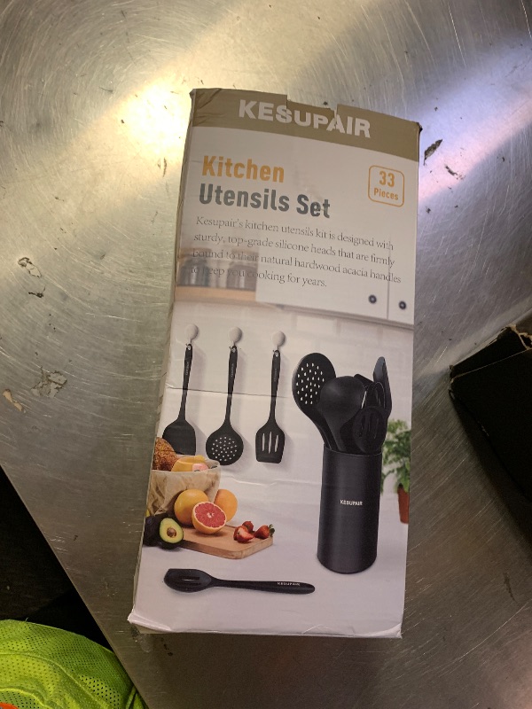 Photo 1 of Kitchen Utensils Set - 446°F Heat Resistant Silicone Cooking Utensils Set-Kitchen Tools and Gadgets for Cooking Nonstick Cookware with Tongs,Turner,Spatula,Spoon,Brush,Peeler,Grater,Scissors(Black)