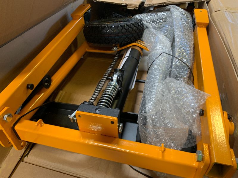 Photo 1 of MMS Foldable Hydraulic Material Lift Winch Stacker, 450 Lbs 35.8" Max Lift w/ 9" Wheels 360° Swivel Casters, Pallet Truck Dolly, Fork Lift Table Cart, Pallet Jack, Removable Platform, Adjustable Forks