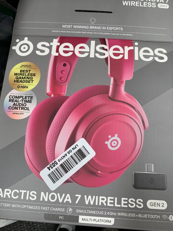 Photo 1 of SteelSeries Arctis Nova 7 Wireless Gen 2 Gaming Headset - Real-Time App Control, 50+ HR Play, Neodymium Drivers, Mix 2.4GHz/Bluetooth, PC, PS5, PS4, Switch 1/2, Mobile - Magenta