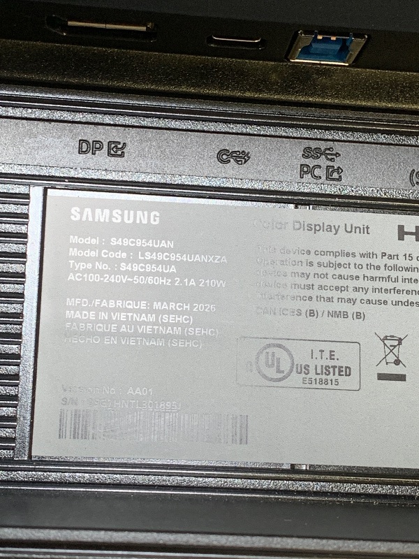 Photo 1 of Samsung 49” Business Curved Ultrawide Dual QHD Computer Monitor, USB-C, DisplayPort, HDMI, 120Hz, VESA DisplayHDR 400, Built-in Speakers, Height Adjustable Stand, Eye Care, LS49C954UANXZA, 2024