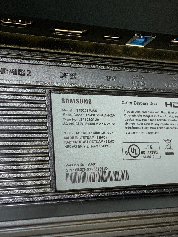 Photo 1 of Samsung 49” Business Curved Ultrawide Dual QHD Computer Monitor, USB-C, DisplayPort, HDMI, 120Hz, VESA DisplayHDR 400, Built-in Speakers, Height Adjustable Stand, Eye Care, LS49C954UANXZA, 2024