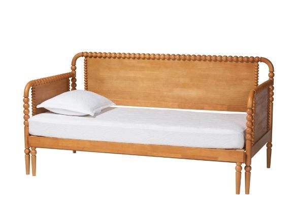 Photo 1 of Baxton Lucera Bobbin Spindle Twin To King Expandable Daybed in Oak Brown Wood