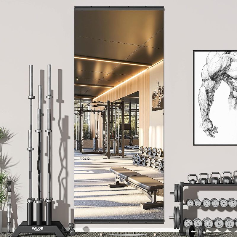 Photo 1 of 95"x40" Frameless Wall Mounted Mirror, Tempered Glass Home Gym Mirrors, Large Workout Mirror with Glass Clamps Aluminum Rail for Home Gym, Yoga Studio, Dressing Living Room