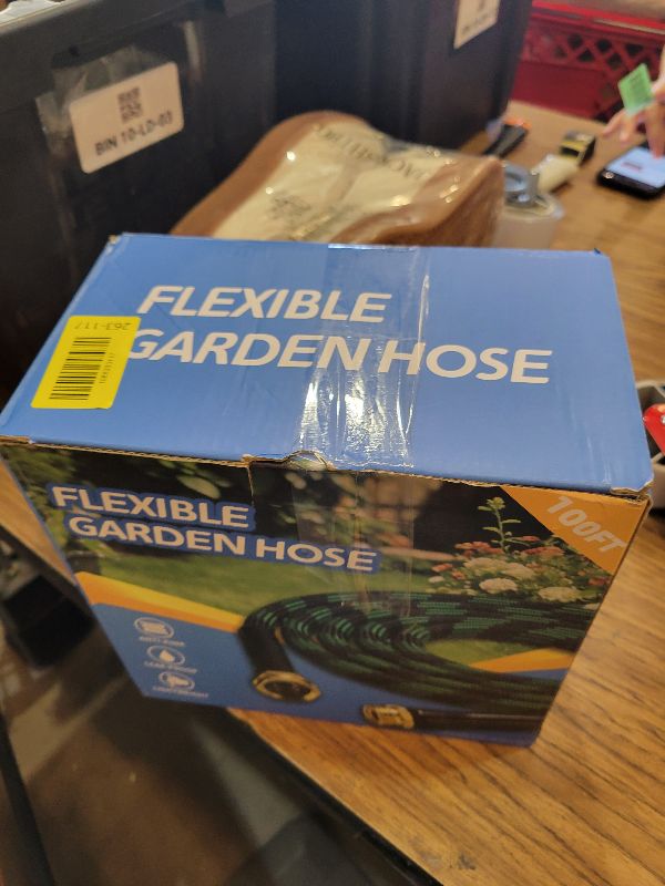Photo 1 of 100 ft Expandable Garden Hose, 2026 New Retractable Water Hoses 100ft with 10 Function Spray Nozzle, Solid Brass Fittings, Extra Strength Fabric, Flexible Expanding Latex Core, Lightweight & No Kink