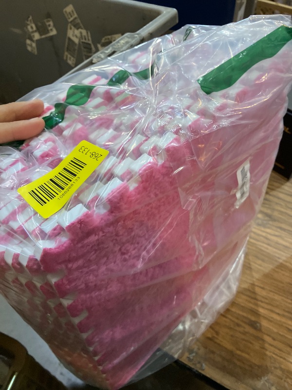Photo 1 of 12 Pcs Foam Interlocking Carpet Tiles with Border, Thick Carpet Squares Plush Floor Playmats - 12" x 12" x 0.4",Hotpink