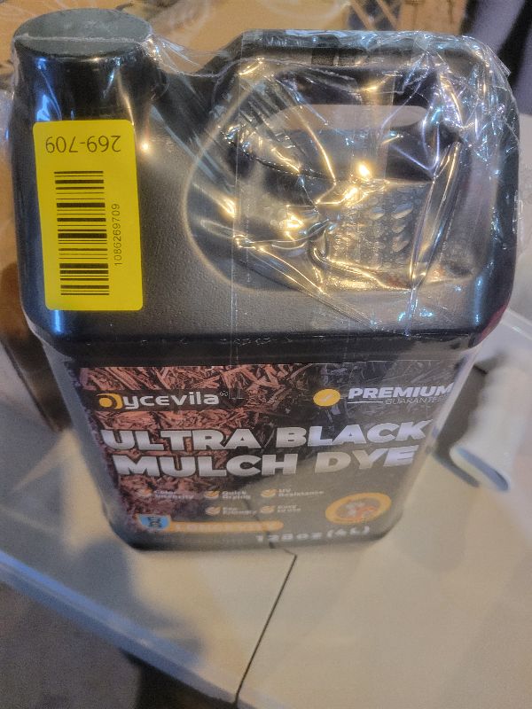 View 2 of 128oz Concentrated Ultra Black Mulch Dye with Gloves, Liquid Rubber Dye Spray Covers up to 14,400 Sq. Ft, Long-Lasting Finish Black Bark Paint for Mulch Restoration and Enhancement Landscaping