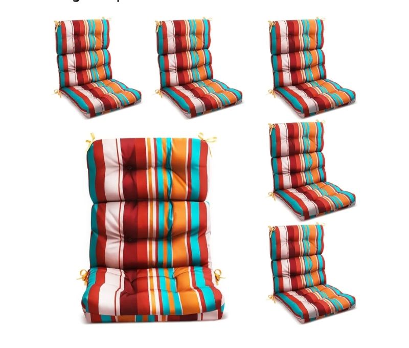 Photo 1 of Pack High Back Outdoor Chair Cushions Bulk Waterproof Indoor Outdoor Chair Cushion Seat and Back Rocking Chair Cushion Thickened Patio Chair Pad for Indoor and Outdoor (Colorful Strip)