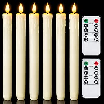 Photo 1 of  Homemory Real Wax LED Flameless Taper Candles with Remote Timer, 9.6 Inches Ivory Fake Candlesticks, Dripless Battery Operated Window Candle with 3D Flickering Flame for Fireplace Xmas Halloween 