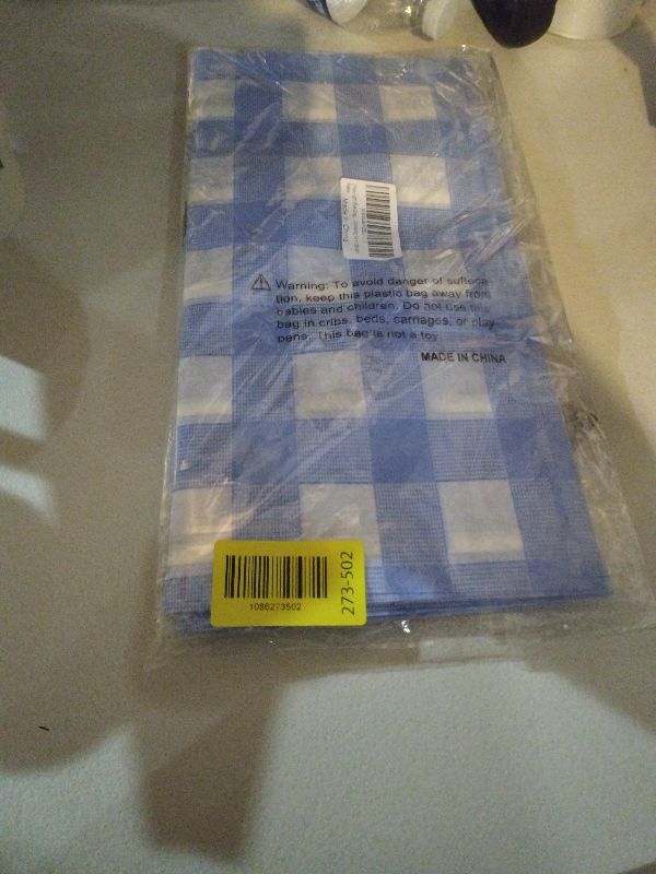 Photo 1 of 2 Pack Light Blue Gingham Tablecloth Rectangular Pale Blue and White Checkered Tablecloths Disposable Plastic Plaid Table Cover for Parties, Outdoor Picnic, Birthday, Wedding, Camping 54 × 108 Inch