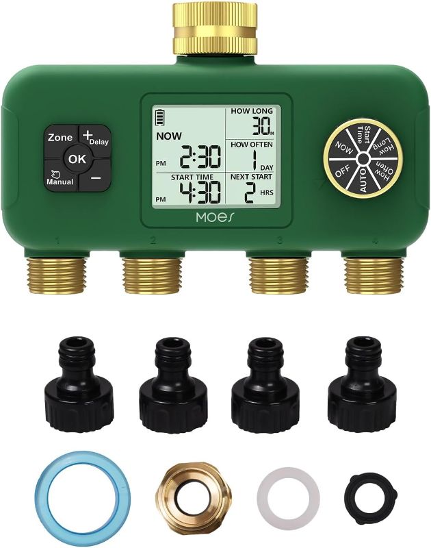 Photo 1 of [All-New 2027] 4 Zone Sprinkler Timer with Brass Inlet, Unistyle 4 Outlet Programmable Water Timer for Garden Hose with Rain Delay, Manual Watering Automatic Irrigation Hose Timers for Yard Lawn Patio