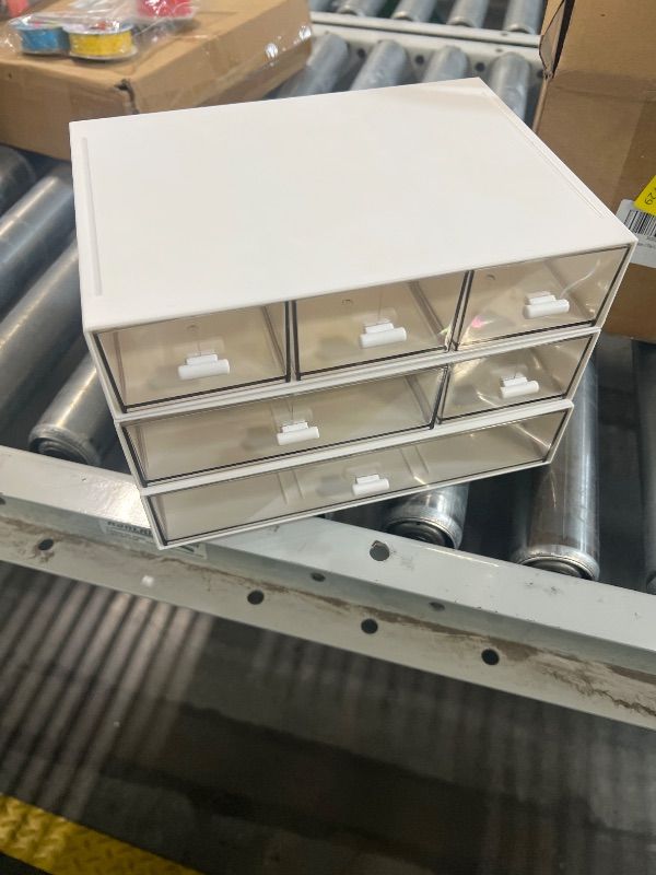 Photo 1 of ** SOME DRAWERS CRACKED ** Desk Organizer-3 Tier Stackable Storage Drawers with 6 Compartments White Compact Desk Storage Drawers Great for Makeup Storage Bathroom Organization Accessories Etc (White)