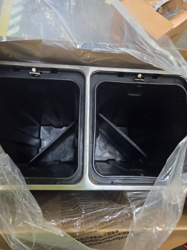 Photo 1 of ***FINAL SALES NO RETURN ***
***MAJOR DAMAGE***
Rubbermaid Elite Stainless Steel Metal Dual Stream Step-On Trash Can for Waste and Recycling 15.9 Gallon Charcoal Trash and Recycle Bin Combo for Home/Kitchen/Garage/Apartment/Office
