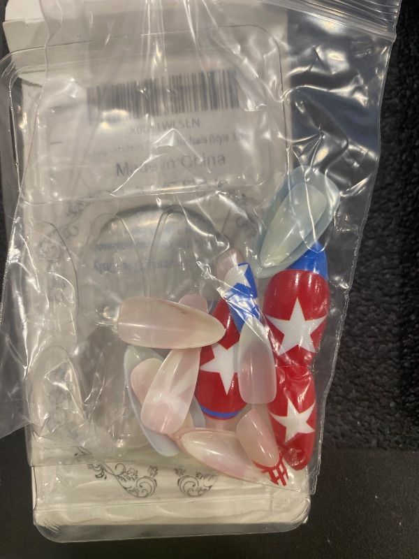View 1 of [MISSING PIECES] 4th of July Press on Nails Medium Square Patriotic Fake Nails with Designs American Flag | Star, Red White Blue 4th of July Nails Independence Day Full Cover Stick on Nail for Women Manicure 24Pcs