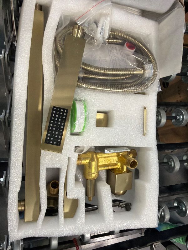 Photo 1 of ***DAMAGED AND MISSING PARTS*** Fransiton Shower Faucet set with Shower head 10 Inches Rainfall Shower Head and Handle Set Single Handle Wall Mounted Shower System Set with Female Threads Valve Body(10", Brushed Gold)