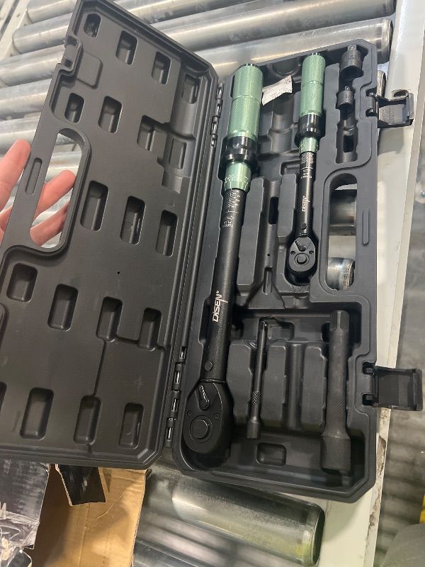 Photo 1 of ** MISSING SOME PIECES ** ** PLEASE REFER PICTURES ** DISEN 9PCS Click Torque Wrench Set 1/4" 3/8" 1/2" Drive 20-220 In.lb, 5-45 Ft.lb, 10-170 Ft.lb with 6 Adapters, ±3% Accuracy, 72-Tooth, Dual Scale, Storage Case for Bike, Motorcycle, Car, Truck Repair