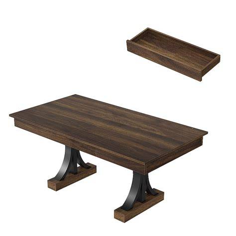 Photo 1 of  Garvee Spacious 71-Inch Rectangular Dining Table for 6-8 – Sturdy Wood Double Pedestal – Extra Thick Tabletop – Two Large Drawers – Sturdy Frame – Ideal for Dining Room, Kitchen, or Office – Walnut
