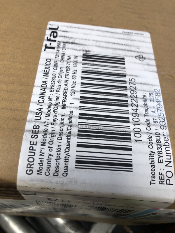 Photo 1 of ***FACTORY SEALED*** T-fal Infrared Air Fryer, 2x Faster Than Traditional Heating*, Large Air Fryer Dehydrator Combo, 8 Cooking Functions, Window With Light, No-Shake Technology, Dishwasher Safe, 1800W, Black