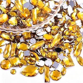 Photo 1 of ***STOCK PHOTO FOR REFERENCE ONLY*** 230Pcs Mixed Shape Crystal Sew On Rhinestones Gems Acrylic Flatback Diamante Stones Strass Sewing for Crafts DIY Handicrafts Clothing Wedding Dress Shoes Bag Decorations Accessories(05 Golden Yellow)
