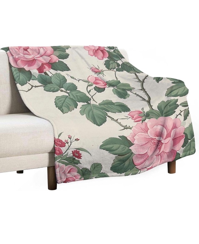 Photo 1 of ***STOCK PHOTO FOR REFERENCE ONLY*** Peach Flower Border Throw Blanket 30"x40" Flannel Fluffy Warm Blanket for Couch, Reversible Plush Blanket for Bed, Comfy Fuzzy Blanket for Sofa, Plush Lightweight Blankets for All Season