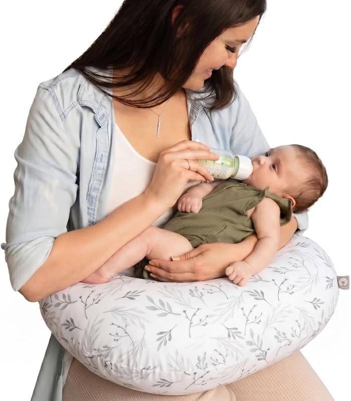 Photo 1 of ***STOCK PHOTO REFERENCE ONLY*** Nursing Pillow - Verified Safe Breastfeeding Pillow with Softer Fill for Comfortable Support, Machine Wash & Dry Cover, Non-Toxic Materials - Gray Gentle Leaves