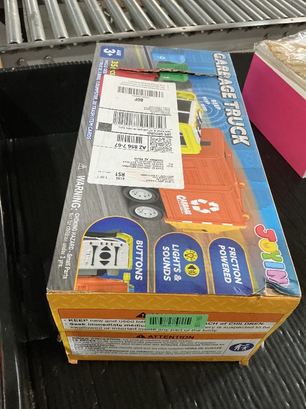 Photo 1 of ***MISSING PARTS***
JOYIN Large Friction Powered Garbage Truck Toy Set, Includes Dumpster, Trash Bins, and Learning Cards for Kids, Orange