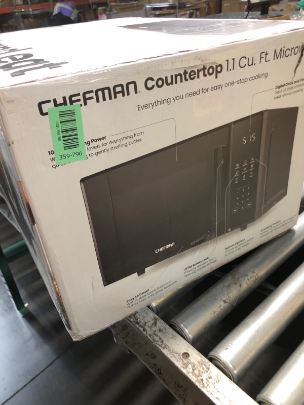 Photo 1 of ***FACTORY SEALED ***
Chefman Countertop Microwave Oven 1.1 Cu. Ft., 1000 Watts with 10 Power Levels, 6 Cooking Presets with One-Touch Express Cook, Eco Mode, Child Safety Lock, & Mute Button - Black