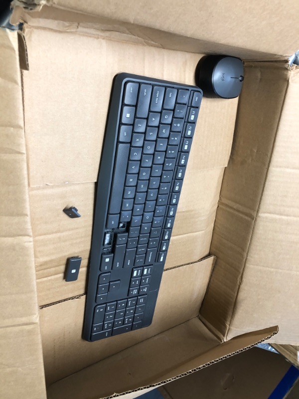Photo 1 of ***DAMAGED - SEE NOTES/PICTURES*** Logitech MK235 Wireless Keyboard and Mouse Combo for Windows, 2.4 GHz Wireless USB Receiver, 15 FN Keys, Long Battery Life, Compatible with PC, Laptop