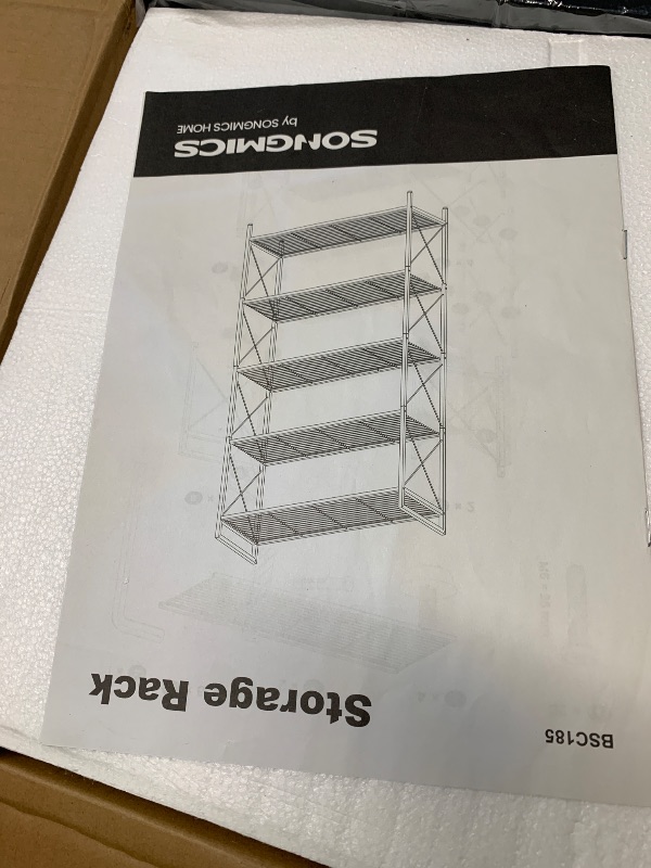 Photo 1 of **SOME PIECES ARE DAMAGED*** SONGMICS 5-Tier Metal Storage Rack, Shelving Unit with X Side Frames, Dense Mesh, 12.6 x 31.5 x 57.3 Inches, for Entryway, Kitchen, Living Room, Bathroom, Industrial Style, Ink Black UBSC185B01
