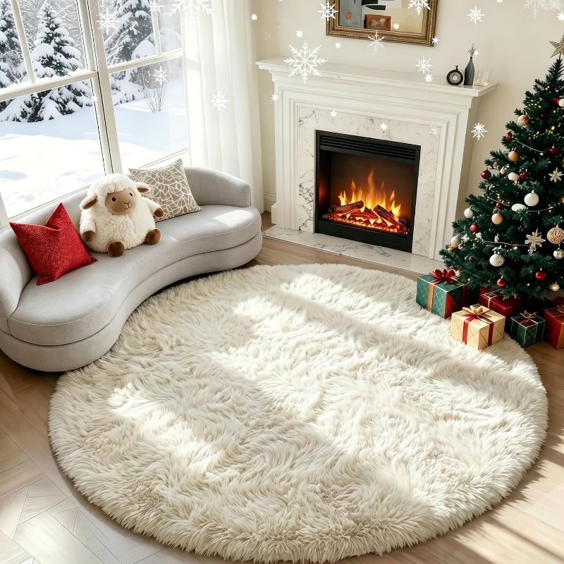 Photo 1 of ***STOCK PHOTO FOR REFERENCE ONLY** PAGISOFE Cream White Round Rug 4Ft, Circle Rugs, Small Fluffy Shaggy Carpets and Rug for Girls Boys Baby Kids Bedroom Furry Comfy Teepee Mats Circular Rug