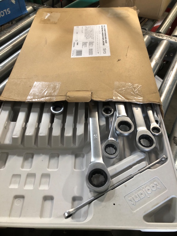 Photo 1 of ***MISSING PARTS***toolant 16pcs Extra Long Ratcheting Wrench Set, Offset Head Double Box-End Ratcheting Wrench Set, 8-24mm Metric Set, 90-Tooth and 4° Swing, with Storage Tray