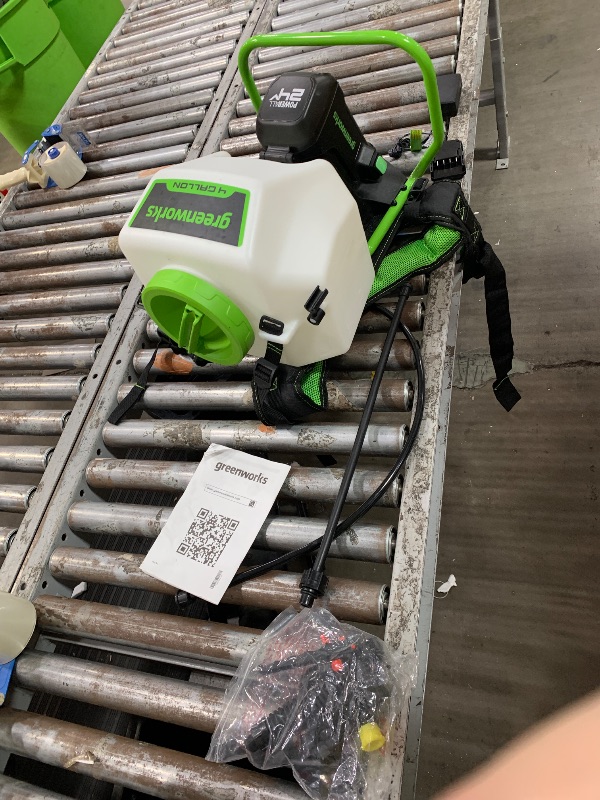 Photo 1 of **MISSING BATTERY**Greenworks 24V 4 Gallon Battery Powered Backpack Sprayer with 5 Tips, 70PSI Pressure-Weed Killer, Pest Control, Sanitizing & Garden Spraying, High-Pressure Sprayer, 2.0Ah Battery and Charger Included