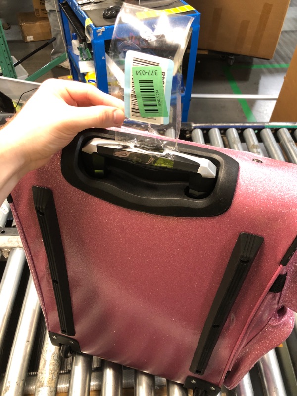 Photo 1 of ***STOCK PHOTO FOR REFERENCE ONLY***Travolution NEW Glittering Dance Bag with Garment Rack, 23 Inch Rolling Duffel With Wheels, Ideal for Competitions & Travel, Easy-assembly Lightweight Aluminum Clothes Rack (Glitter Pink)
