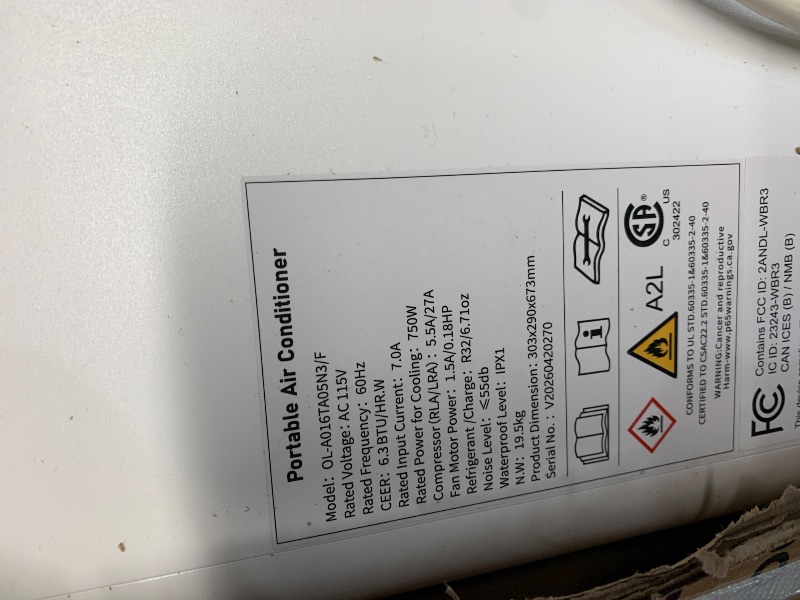 Photo 1 of ***FACTORY SEALED - OPENED FOR INSPECTION***
16,000 B T U Portable Air Conditioners for Large Room up to 750 Sq. Ft., 5-in-1 Smart AC with WiFi App, Remote Control, Fast Cooling, Dehumidifier, Fan, Sleep Mode, 24H Timer & Window Kit