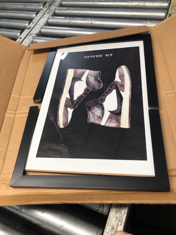 View 2 of ***DAMAGED - SEE NOTES/PICTURES*** Wynwood Studio Fashion and Glam Modern Retro Basketball Fashion Canvas Wall Art Classic Sneakers III Living Room Bedroom and Bathroom Home Decor 13x19 Black and White