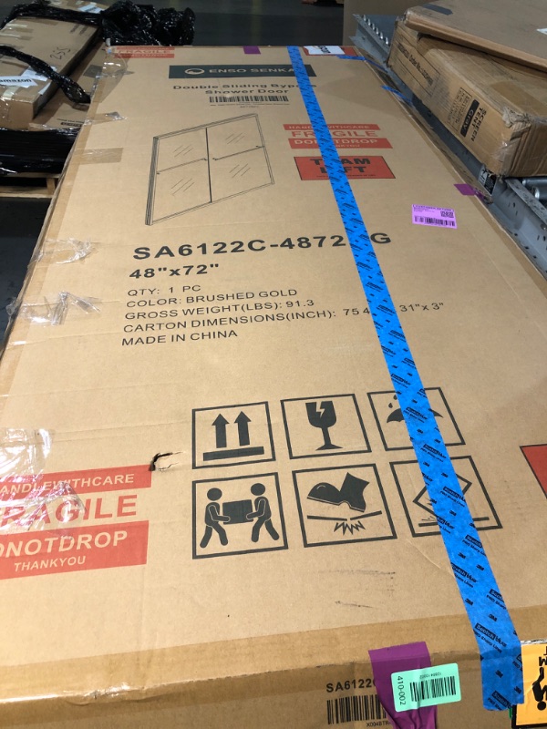 View 3 of ***TRUCK/TRAILER PICKUP ONLY***Enso Senka Double Sliding Glass Shower Door 44-48" W x 72" H, Brushed Gold