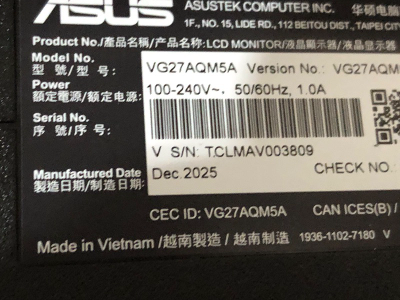View 3 of ***TESTED FOR POWER ONLY***ASUS TUF Gaming VG27AQM5A 27 Inch 1440p 300Hz G-SYNC Gaming Monitor