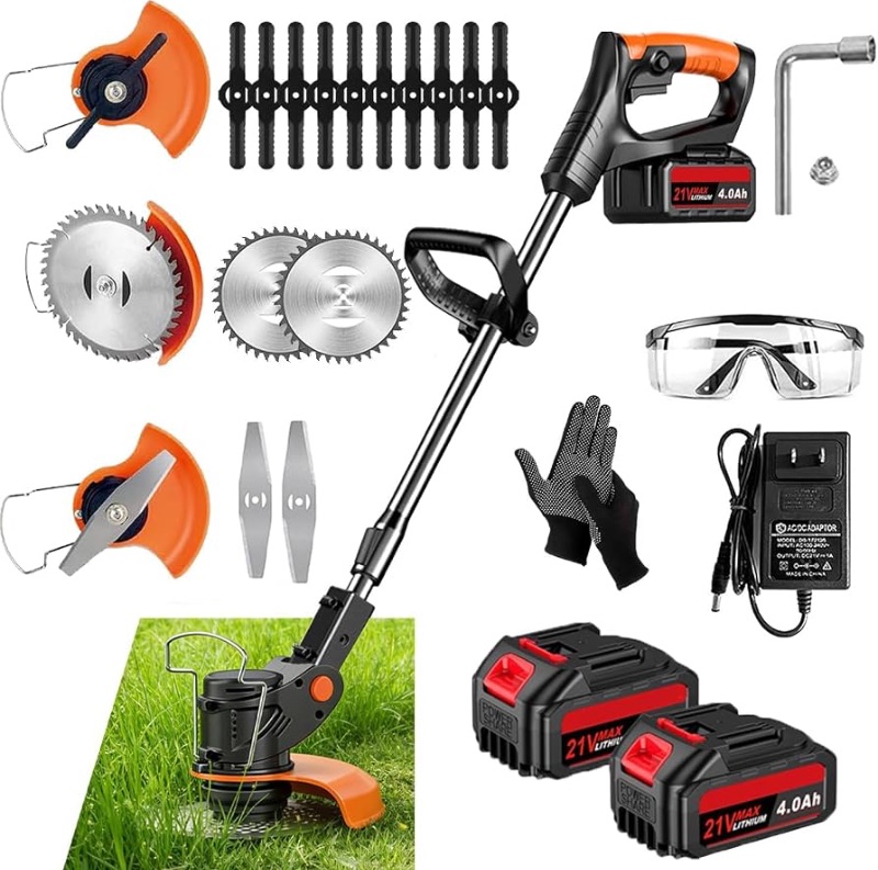 View 1 of ***MISSING PARTS***

Cordless  Trimmer,Battery Powered with ?2×21V 4.0Ah Electric Weed Eater Brush Cutter with 4 Types Blades, Adjustable Cutting Angle &Height Edger Lawn Tool for Garden and Yard (Orange)