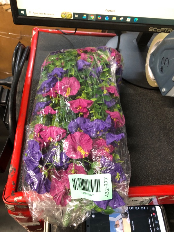 View 2 of ***ONLY 1 BUNCH*** CEWOR Artificial Hanging Flowers for Outdoors Fake Morning Glory Flowers