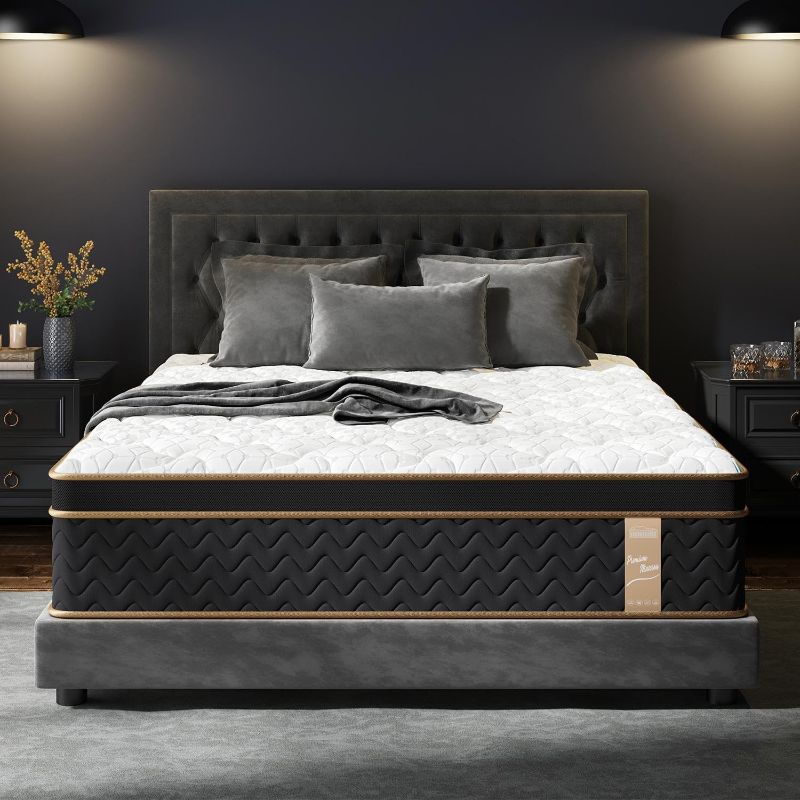 View 1 of ***STOCK PHOTO FOR REFERENCE ONLY*** king Mattress, 10 Inch Plush Hybrid Mattresses with Gel Memory Foam,Fiberglass-Free Mattress in a Box Individual Pocket Spring-Motion Isolation-Edge Support,CertiPUR-US Certified (White+Black, king)