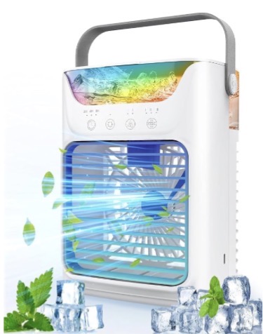 View 1 of ***STOCK IMAGE FOR REFERENCE***
Portable Air Conditioners, Instantly Cooling Air Conditioner Portable with 3 Speeds, 2 Mist Settings, 650 mL, 7 Color Lights, Mini Personal Evaporative Air Cooler for Bedroom, Camping, Car, White