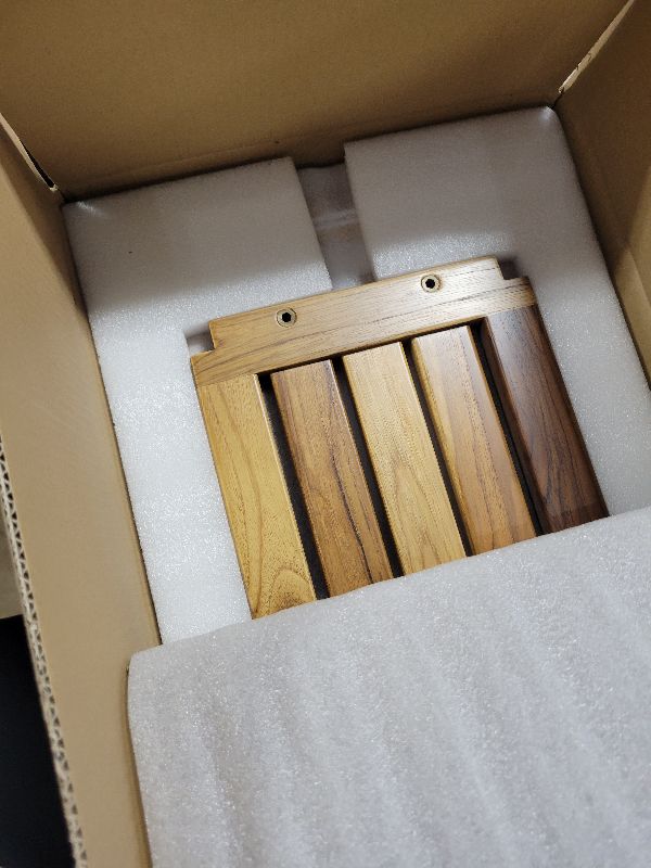 Photo 1 of 14" Compact Teak Shower Stool with Shelf & Handle - Waterproof, Non-Slip Bath Bench for Small Bathrooms/Tub/Outdoor Use, 300 lbs Capacity (Patented)
