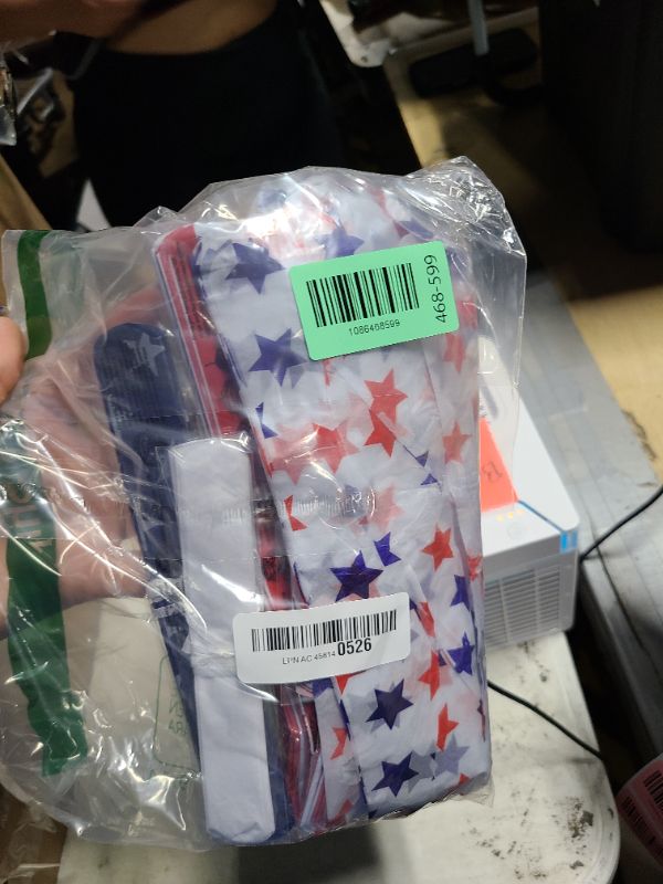 Photo 1 of 12 Pcs Patriotic Tissue Paper Pom Pom Flowers, Red White Blue 4th of July Party Decorations, Independence Day Memorial Day Backdrop Holiday Home Decor USA Flag Theme Party Supplies