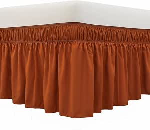 Photo 1 of MEILA Wrap Around Bed Skirt Three Fabric Sides Elastic Dust Ruffled 16 Inch Tailored Drop,Easy to Install Fade Resistant-Caramel, Queen/King