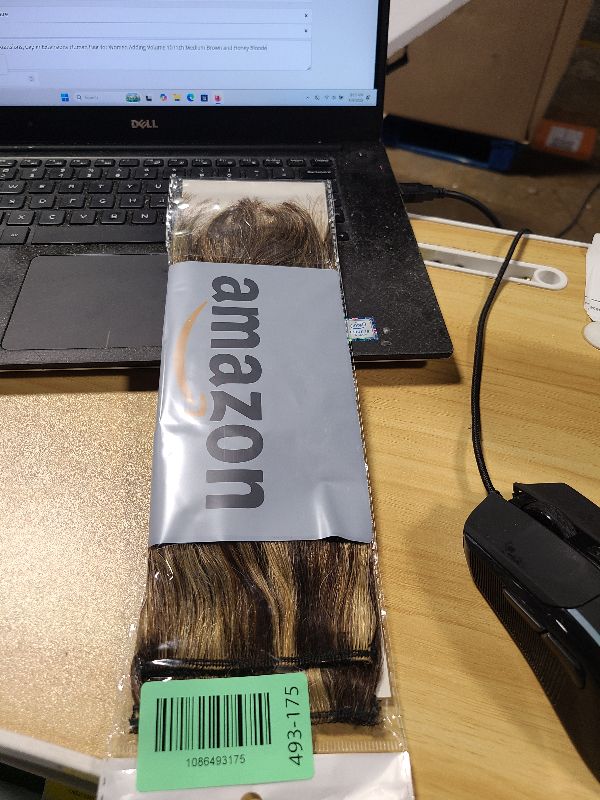 Photo 1 of 2 Pcs Short Hair Extensions, Clip in Extensions Human Hair for Women Adding Volume 10 Inch Medium Brown and Honey Blonde
